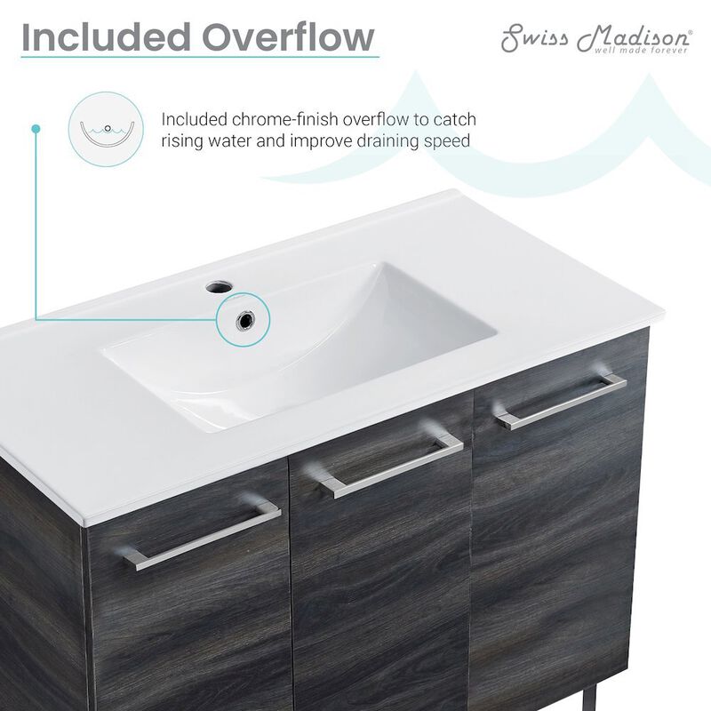 Annecy 36" Freestanding Bathroom Vanity in Black Walnut with Sink Top image number 4