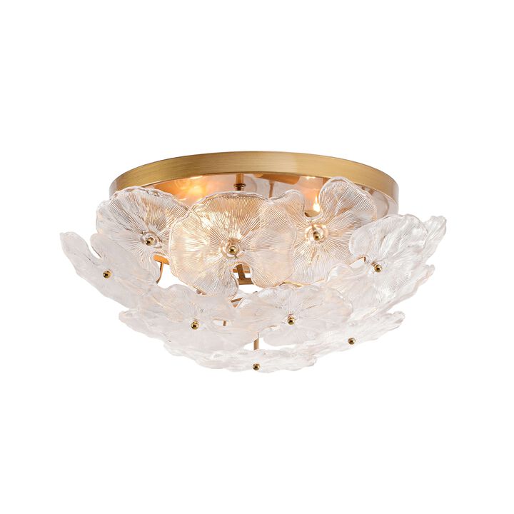 Estrella 4-Light Brushed Brass Flower Crystal Glass Flush Mount