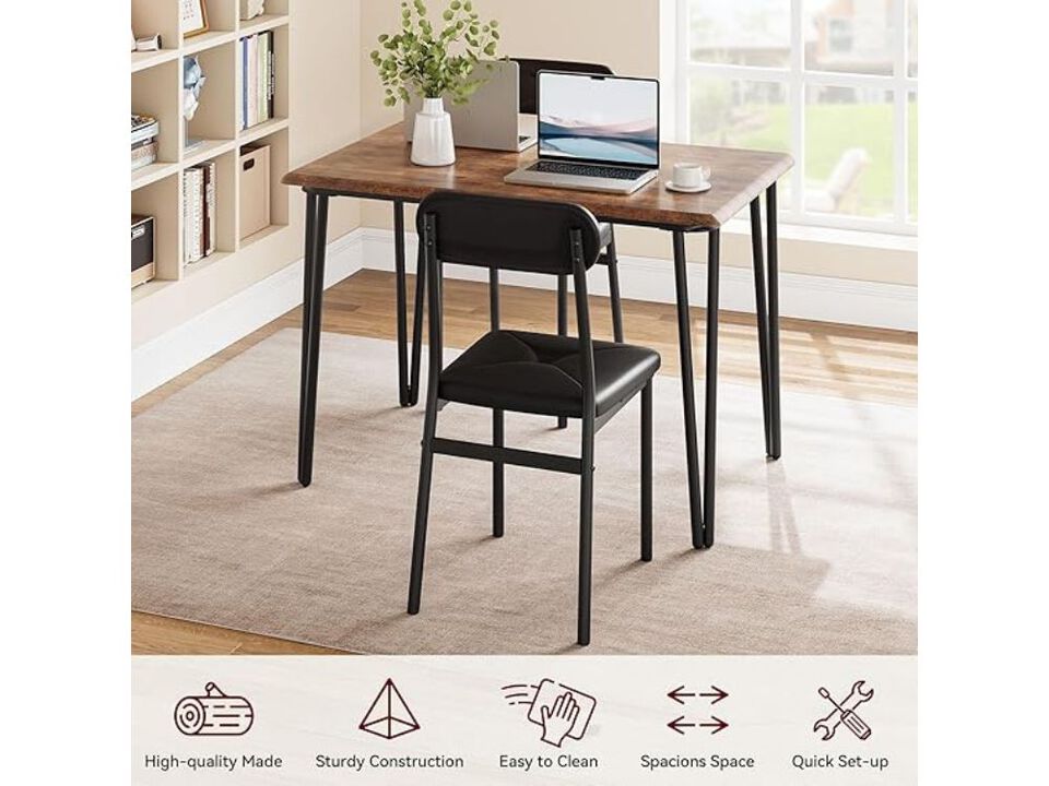 Dining Set &ndash; 5‑Piece White & Wood Grain Table with 4 Cushioned Chairs, Space‑Saving Frame