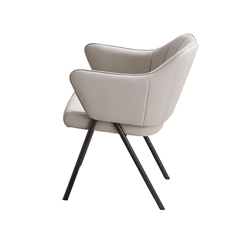 Sem 24 Inch Dining Chair Set of 2, Curved Padded, Tufted Taupe Faux Leather - Benzara