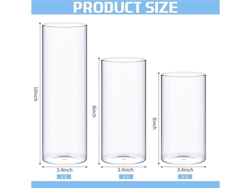 Set of 18 Clear Glass Cylinder Vases &ndash; 6/8/10" Wedding Centerpieces & Floating Candle Holders image number 2