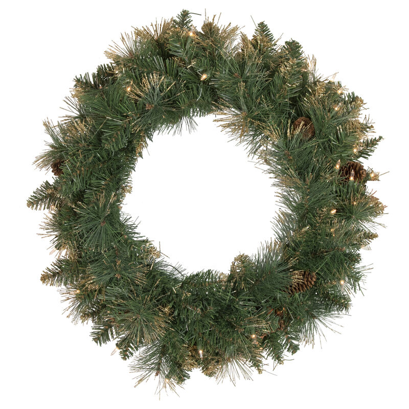 Pre-Lit Yorkshire Pine Artificial Christmas Wreath  24-Inch  Clear Lights