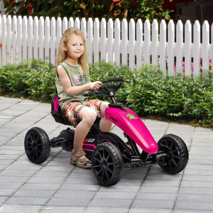 BreeBe Kids Pedal Go Kart w/ Swing Axle, Shock-Absorbing Wheels