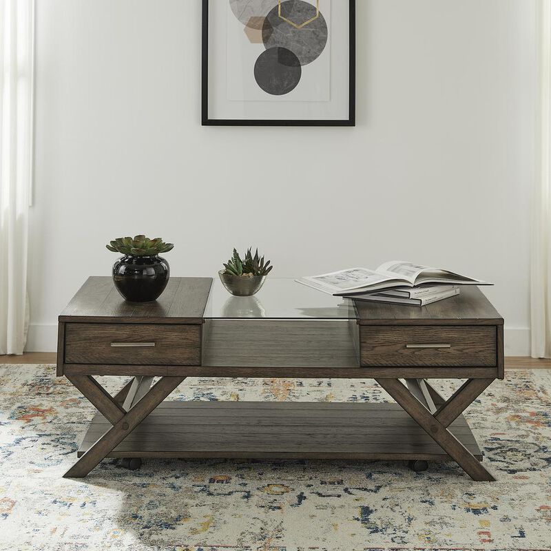 Liberty Furniture Lennox Display Cocktail Table in Weathered Chestnut image number 1