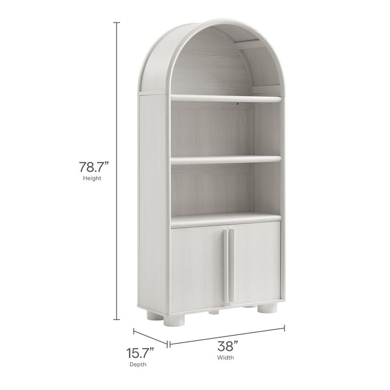 Modway Bellamy 79 Inch Tall Arched Bookcase with Storage in Ash &ndash; Arched Cabinet Bookshelf Bookcase with Open Display Shelves image number 2