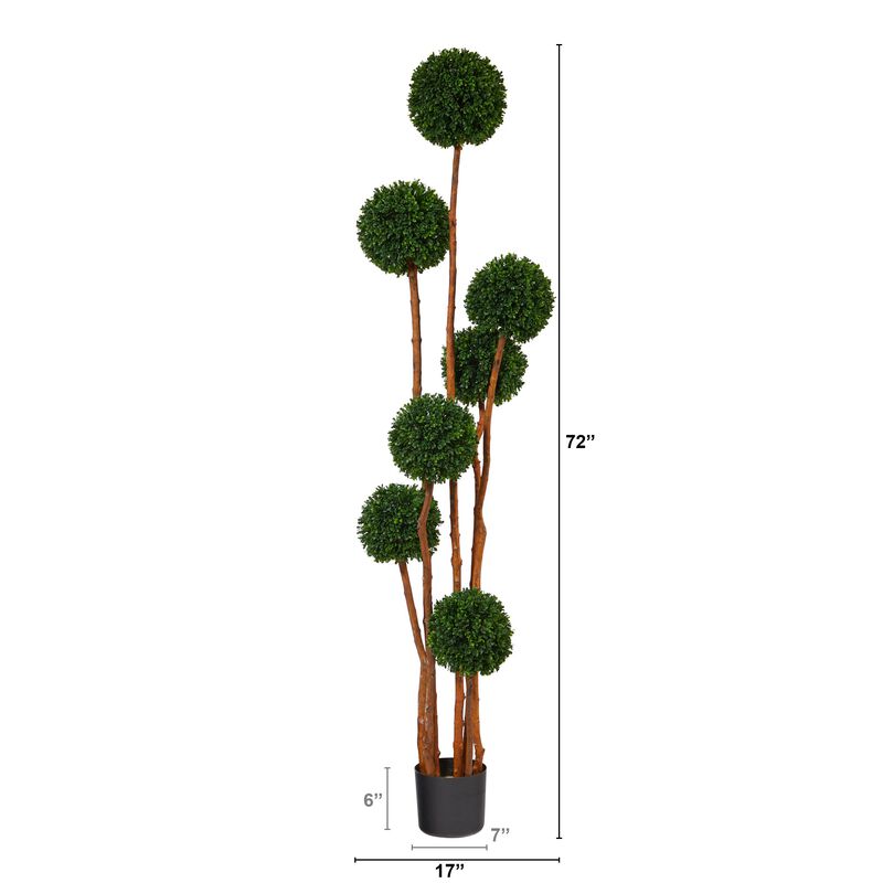 Hivvago 6 Feet Boxwood Ball Topiary Artificial Tree with Natural Trunk UV Resistant (Indoor/Outdoor)