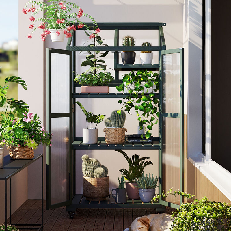 Whisen 78-Inch Garden sheds, Greenhouse with 4 Skylights & 2 Folding Shelves image number 1