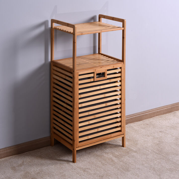 Bathroom Laundry Basket Storage Basket with 2-tier Shelf 17.32 x 13 x 37.8 inch