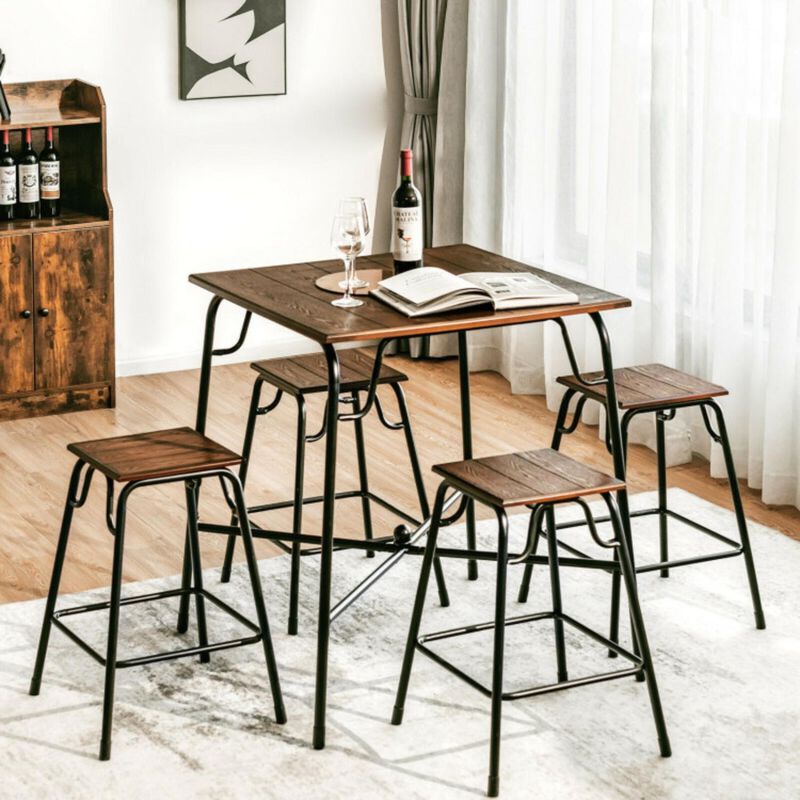 Hivvago 5 Pieces Bar Table Set with 4 Counter Height Backless Stools