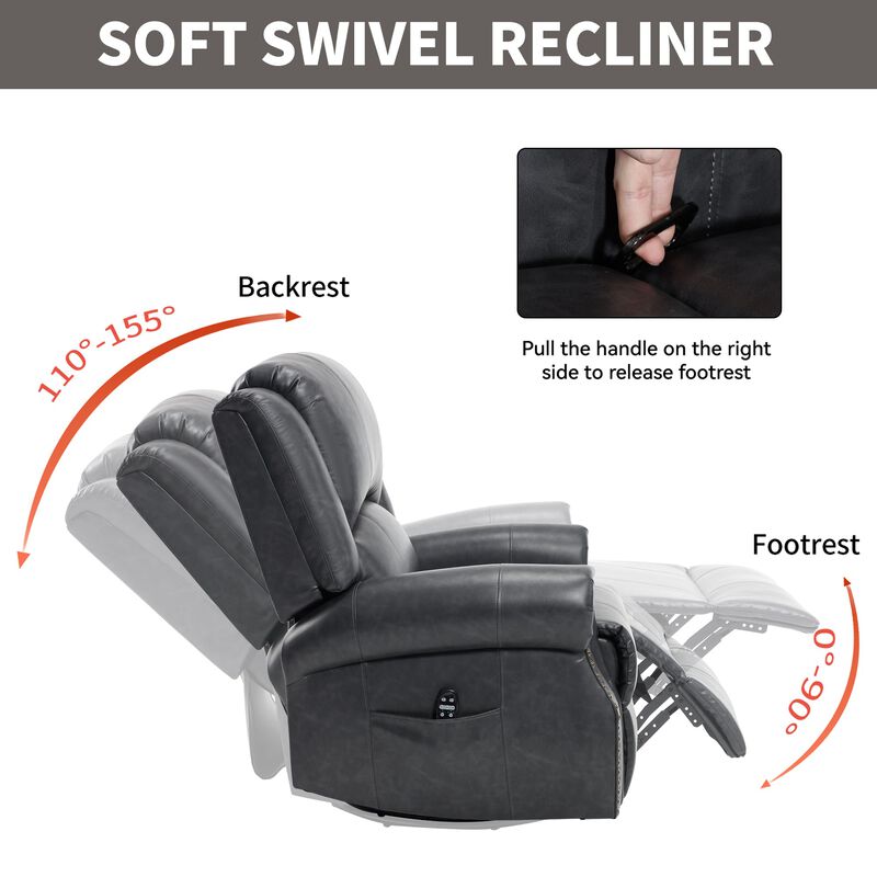 Faux Leather Recliner Chair Rocker Swivel Chair Manual Recliner with Heat & Massage image number 6