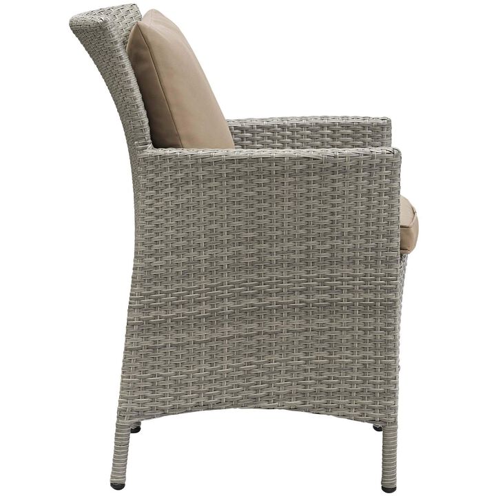 Modway Conduit Wicker Rattan Outdoor Patio Dining Arm Chair with Cushion in Light Gray Mocha