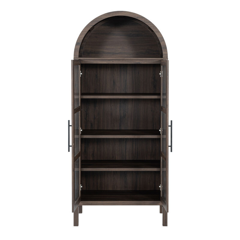 Tall Arched Glass Front Storage Cabinet, Multi‑Purpose Display Cabinet with Adjustable Shelves image number 3