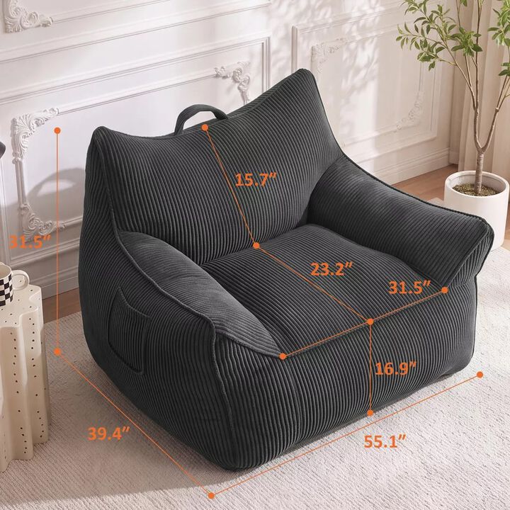 Vipbear Corduroy Bean Bag Chair with Armrests Comfy Lazy Floor Sofa Couch for Living Room, Bedroom