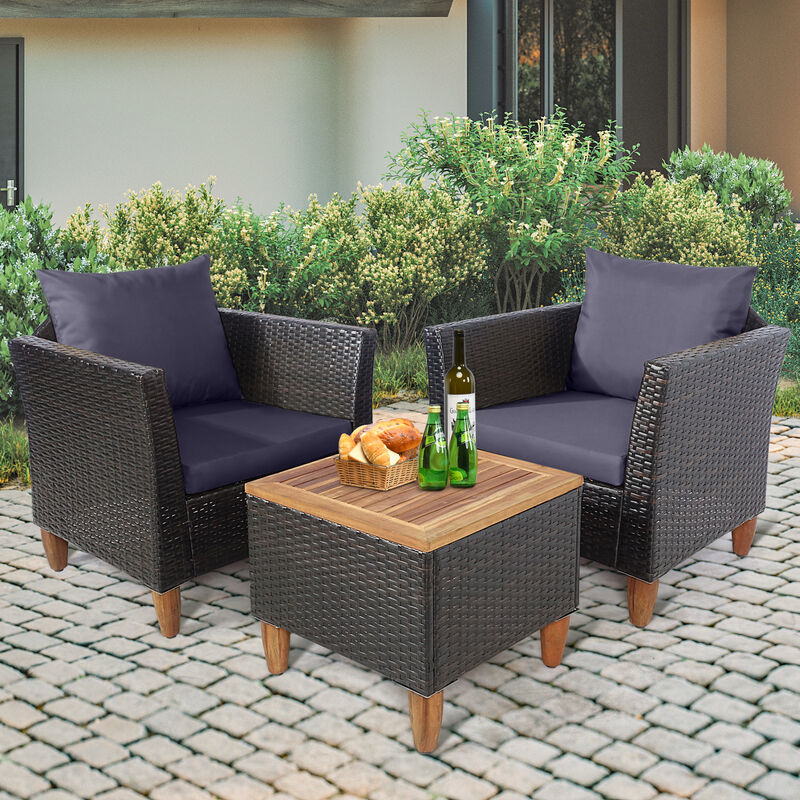 Outdoor 3-Piece Rattan Bistro Set &ndash; Compact Table with Wooden Surface