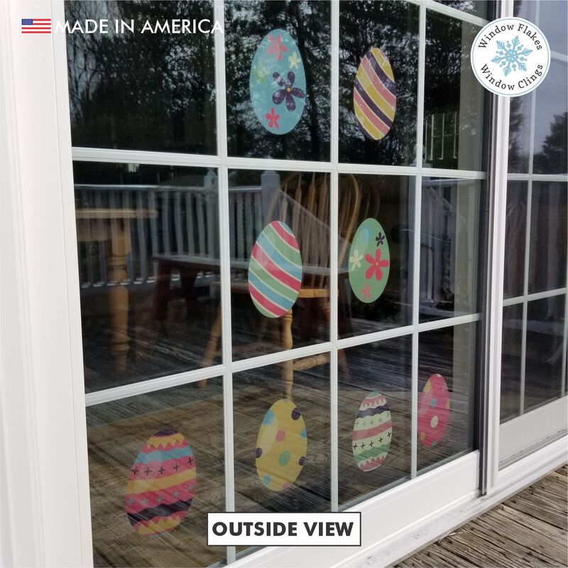 Window Flakes Boho Easter Egg Window Clings Set of 8 Double Sided Spring Floral Reusable Decals image number 5