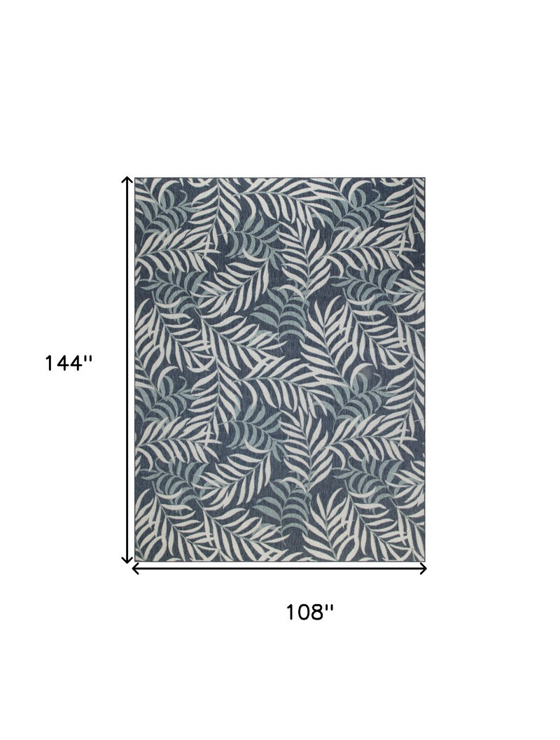 HomeRoots 9' X 12' Navy Blue And Ivory Palm Leaf Indoor Outdoor Area Rug image number 5