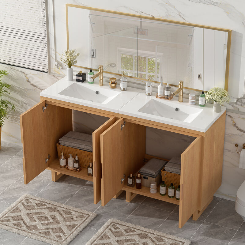 Whisen 60.2" Bathroom vanity Set with Sink, Combo Cabinet, Bathroom Storage Cabinet, Solid Wood Frame