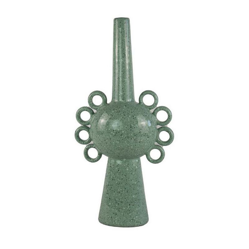 Kary Flower Vase, Unique 3D Look, Narrow 23 Inch Sage Green Ceramic - Benzara