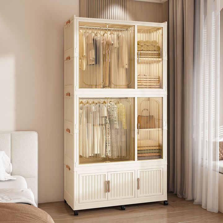 Clihome Portable Wardrobe Closet Storage Organizer,Wardrobe Storage Cabinet,with 9 Magnetic Doors & 9 Cubes