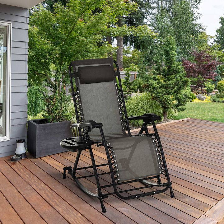 Hivvago Reclining Outdoor Rocking Chair with Cup & Phone Holder