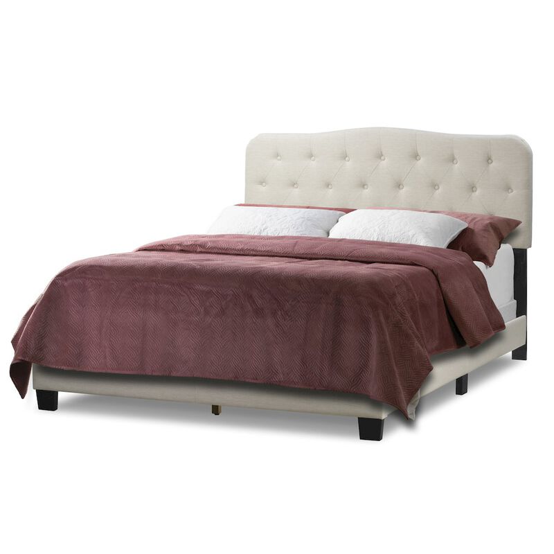 Glamour Home Artan Beige Fabric Queen Bed with Button Tufting