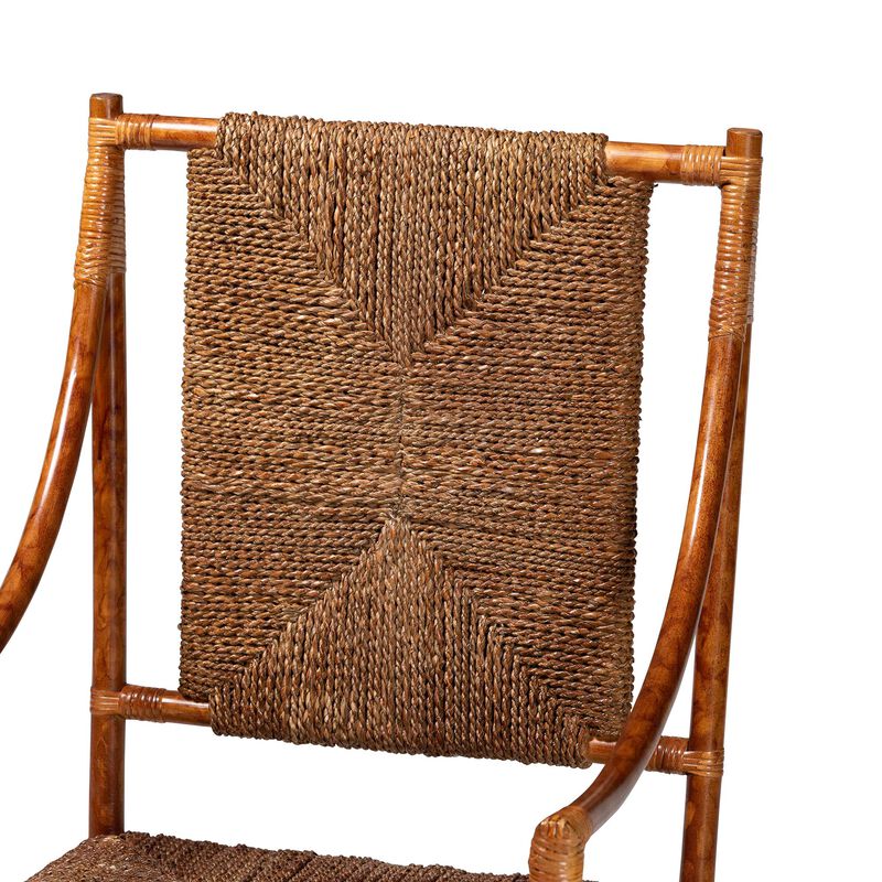bali & pari Ramos Marbled Tortoise Natural Rattan and Seagrass Armchair - Handwoven Wicker Chair, Rustic Boho Accent Seating for Living Room or Lounge image number 5