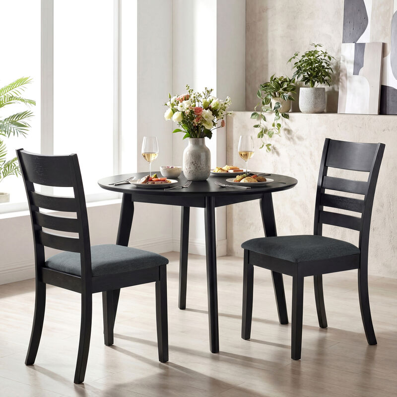 Set of 4 Upholstered Dining Chairs with Rubber Wood Frames for Kitchen-Black image number 4