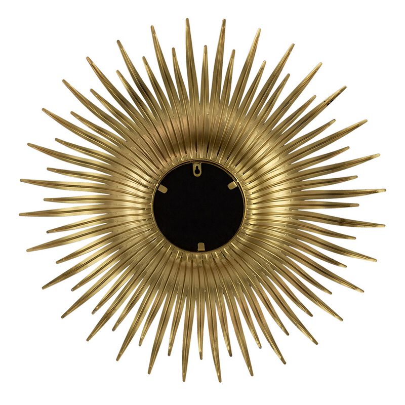 28 Inch Wall Mount Accent Mirror with Round Sunburst Iron Frame,  Gold - Benzara