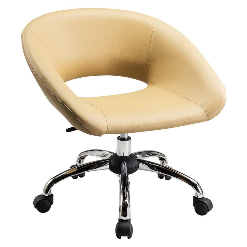 Dela 25 Inch Modern Office Chair, Vegan Faux Leather, Rolling Wheels, Beige-Benzara