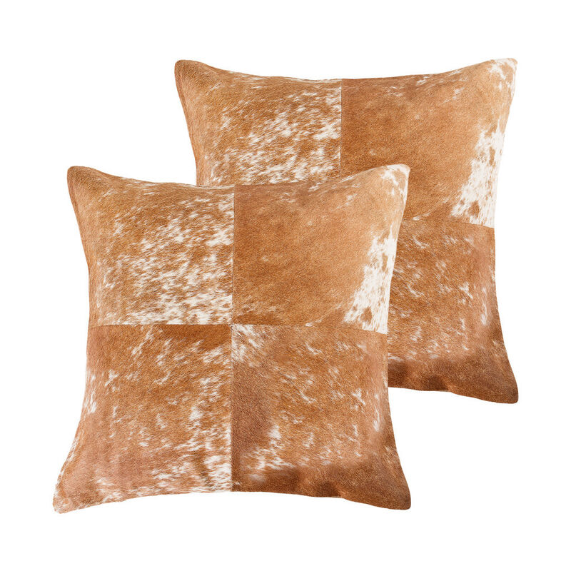 HomeRoots Set of Two 18" Brown and White Cowhide Cowhide Throw Pillows image number 0