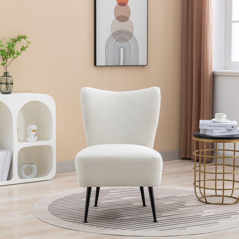 22.50''W Boucle Upholstered Armless Accent Chair Modern Slipper Chair, Cozy Curved Wingback Armchair, Corner Side Chair for Bedroom Living Room Office Cafe Lounge Hotel. Beige
