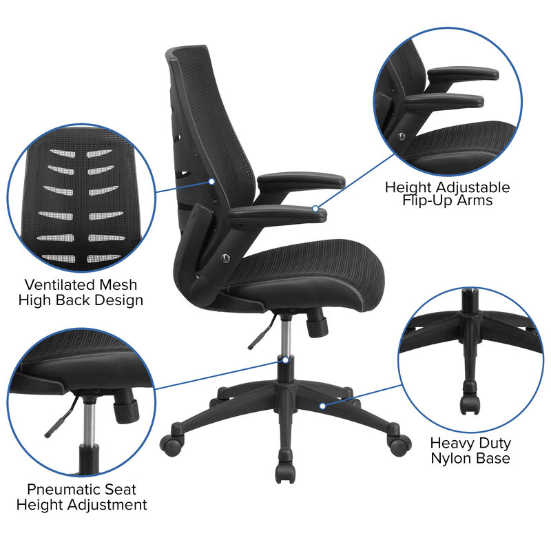 Kale High Back Designer Black Mesh Executive Swivel Ergonomic Office Chair with Height Adjustable Flip-Up Arms image number 2