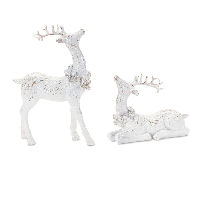 Winter Reindeer Figurines (Set of 2) – Decorative Holiday Deer for Cabin, Farmhouse, or Traditional Christmas Decor