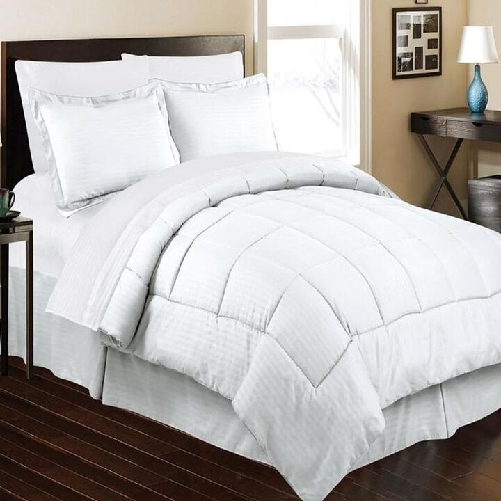 Plazatex Embossed Dobby Stripe Microfiber Comforter Bed In A Bag Set - King 102x86", White