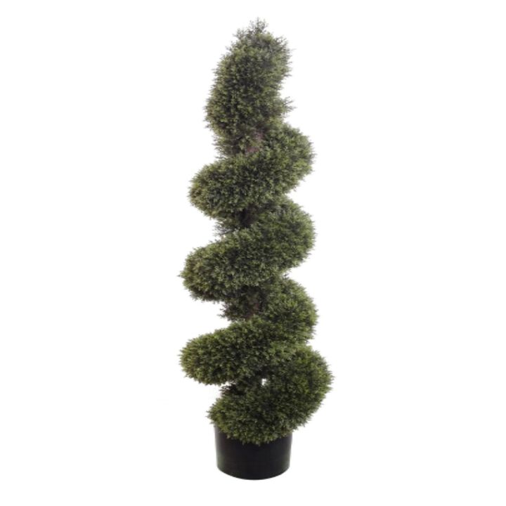 47-Inch Spiral Topiary Artificial Cedar Tree - Pre Potted UV Resistant Plastic Bush - Ultra-Realistic Look - Perfect for Outdoor/Indoor Home Décor - Enhance Your Space with Lifelike Greenery