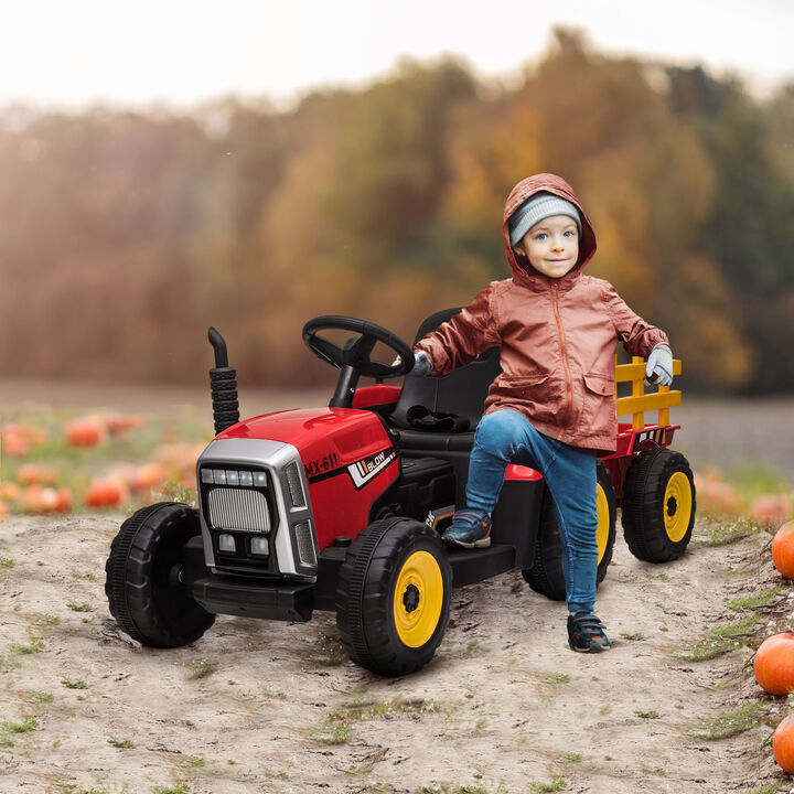 BreeBe 12V Electric Ride on Tractor with Trailer, 25W Dual Motors