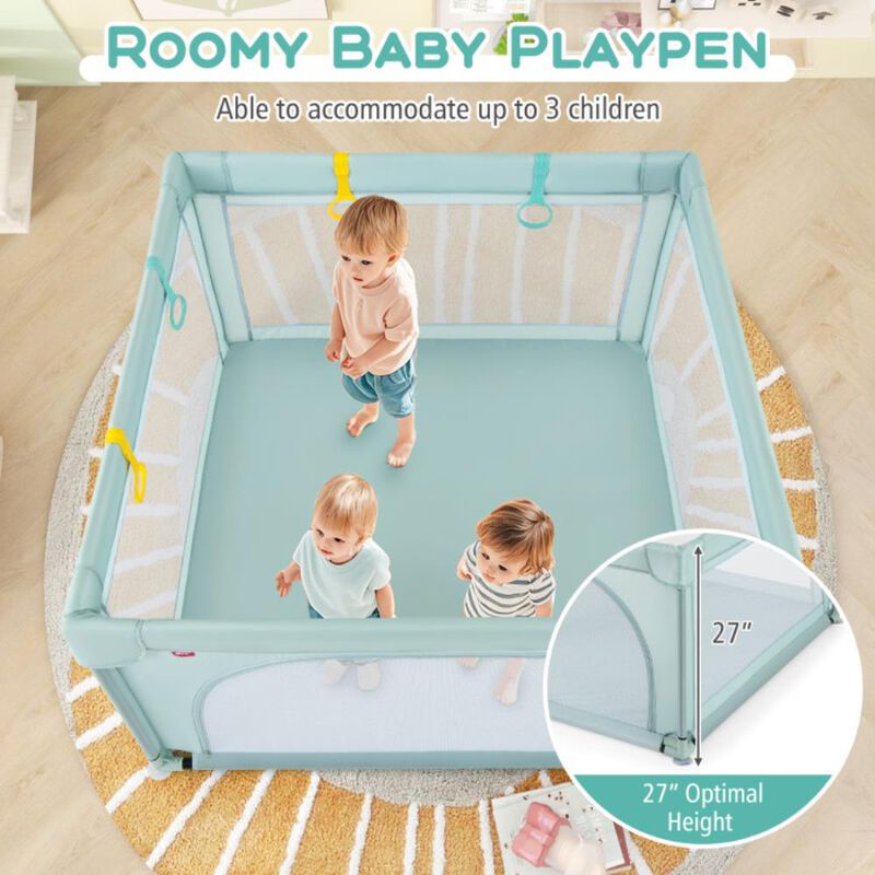 Hivvago Large Kids Activity Center Baby Playpen for Toddlers with 4 Pull Rings