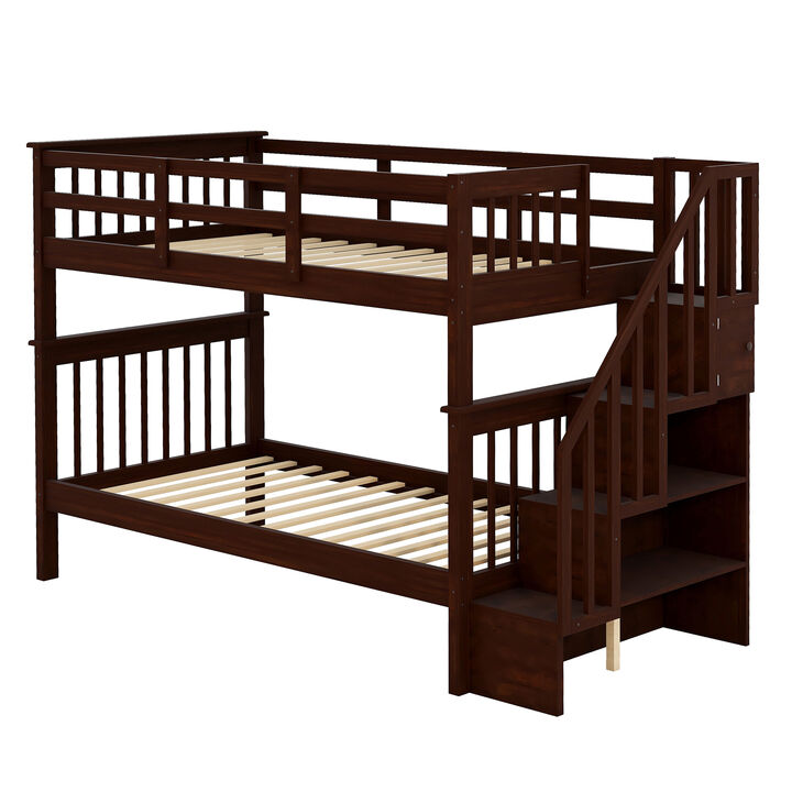 Merax  Stairway Twin-Over-Twin Bunk Bed with Storage and Guard Rail