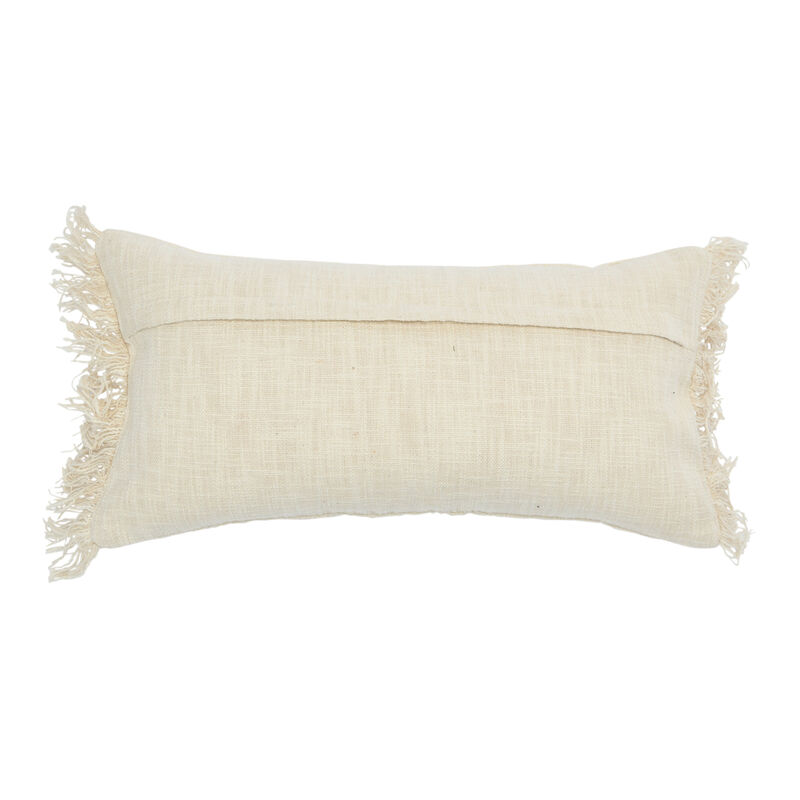 Embroidered Cotton Lumbar Pillow with Fringe, Terracotta Multicolors image number 2