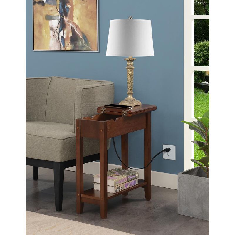 Convience Concept, Inc. American Heritage Flip Top End Table with Charging Station and Shelf