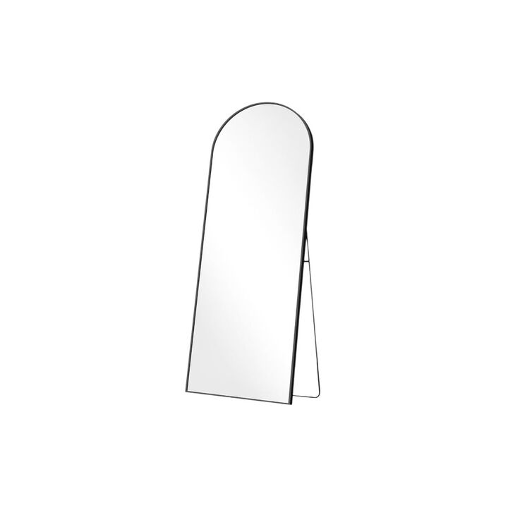HomeRoots 70" Black Metal Arch Wall Mounted Leaning Or Freestanding Framed Full Length Mirror