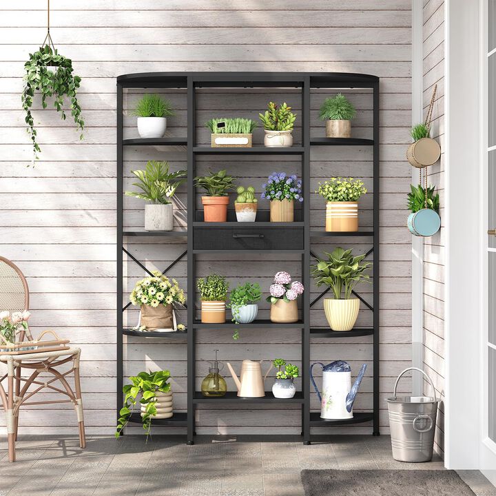 5-Tier Bookshelf Storage with 12 Open Shelves and Fabric Drawer-Black