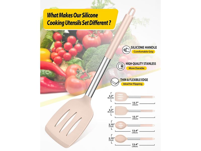 BUNDLEPRO Pack of 4 Silicone Cooking Utensils Set, Non Stick Large Solid Spatulas