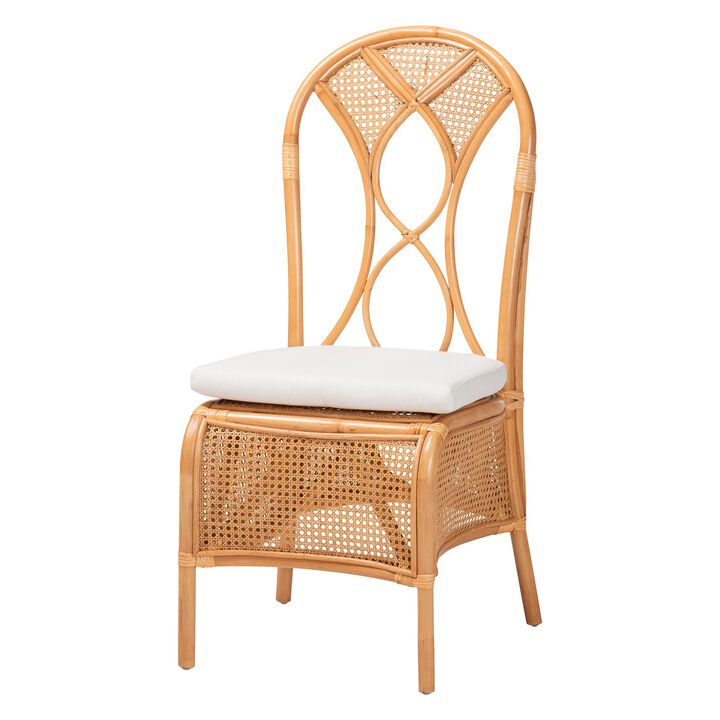 bali & pari Elsa Natural Rattan Dining Chair - Handcrafted Wicker Side Chair with Openwork Back and Woven Detailing, Coastal Boho Seating for Dining Room or Kitchen