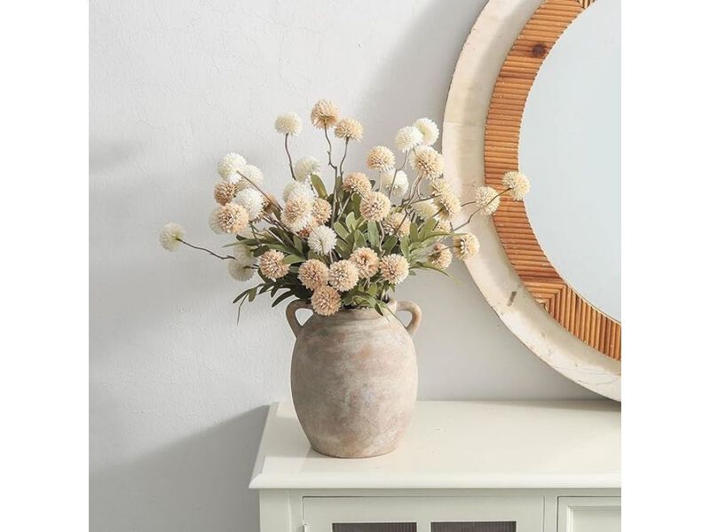 7.6" Whitewashed Ceramic Vase &ndash; Rustic Farmhouse Pottery Centerpiece for Home & Wedding image number 1