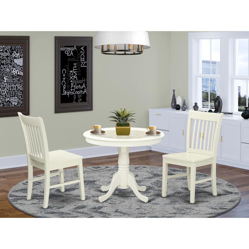 East West Furniture Dining Room Set Linen White, ANNO3-LWH-W