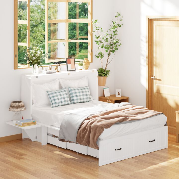 FUFU&GAGA Wall-Mounted Murphy Bed with Storage Cabinets and Drawers (75.6" L x 55.9" W x 41.3" H),White