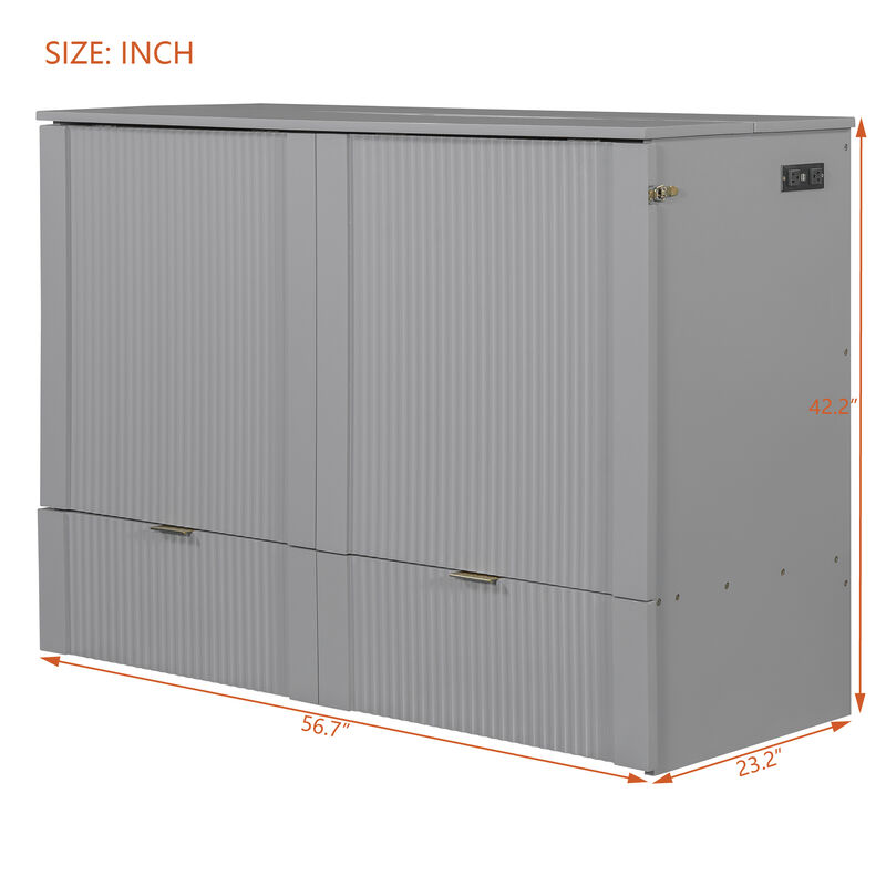 Whisen Clever Design Full Size Murphy Bed, Folded into a Cabinet with Drawer and USB Ports