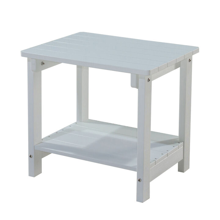 Weather Resistant Outdoor Indoor Plastic Wood End Table, Patio Rectangular Side table, Small table for Deck, Backyards, Lawns, Poolside, and Beaches, White