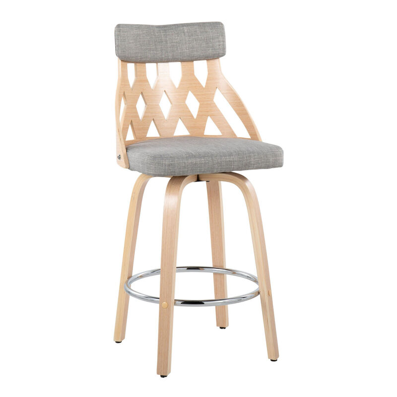 Lumisource York Mid-Century Modern Counter Stool in Natural Wood, Fabric with Chrome Footrest image number 2